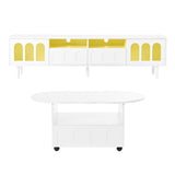 Two sets of ON-TRANS cream style TV stands and coffee tables, suitable for TVs under 80 inches, white - V.I.P Digital Presence