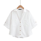 Elegant  Style Women's Fashion Casual Versatile V-Neck Short Sleeve Crop Shirt - V.I.P Digital Presence