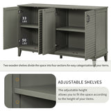 TREXM side panel with 4-door large storage buffet, adjustable shelves and metal handles (antique gray) - V.I.P Digital Presence