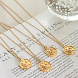 Zircon Star Moon Romantic Necklace Titanium Steel Gold Plated Round Pendant Neck Chain - V.I.P Digital Presence