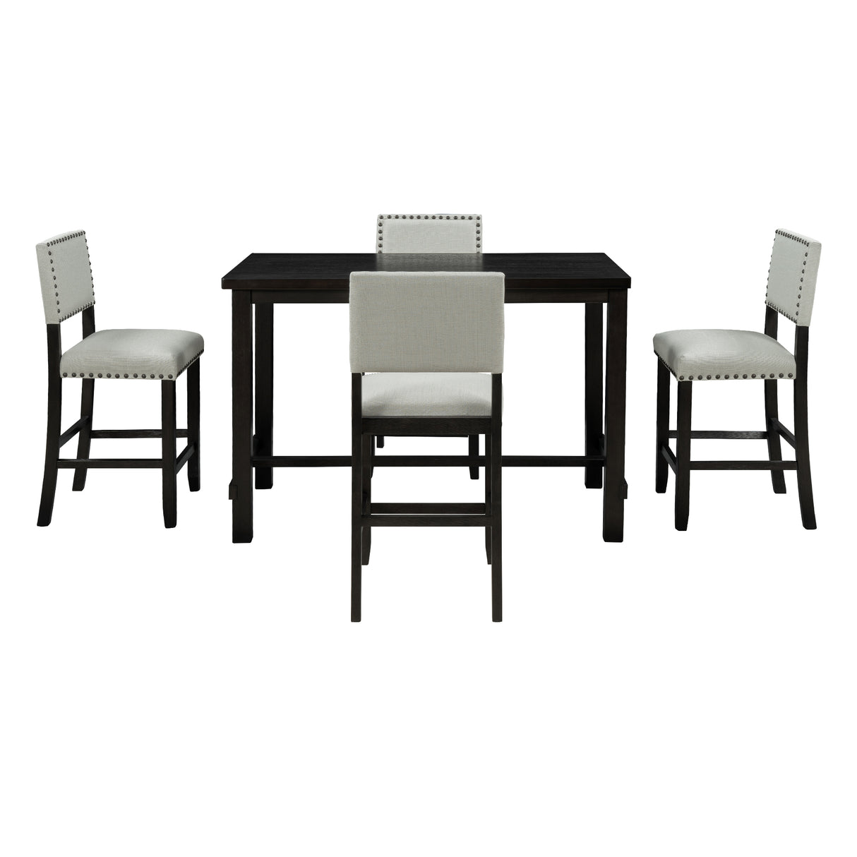 TREXM 5-Piece Counter Height Dining Set, Classic Elegant Table and 4 Chairs in Espresso and Beige - V.I.P Digital Presence