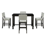 TREXM 5-Piece Counter Height Dining Set, Classic Elegant Table and 4 Chairs in Espresso and Beige - V.I.P Digital Presence