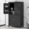 Bathroom floor storage cabinet, bathroom storage cabinet, 4-door independent cabinet, adjustable shelf, adaptive shelf, black - V.I.P Digital Presence