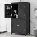 Bathroom floor storage cabinet, bathroom storage cabinet, 4-door independent cabinet, adjustable shelf, adaptive shelf, black - V.I.P Digital Presence