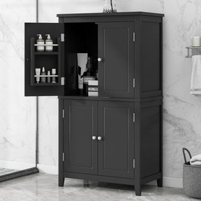 Bathroom floor storage cabinet, bathroom storage cabinet, 4-door independent cabinet, adjustable shelf, adaptive shelf, black - V.I.P Digital Presence