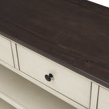 Retro Design Console Table with Two Open Shelves, Pine Solid Wood Frame and Legs for Living Room (Espresso+Beige) - V.I.P Digital Presence