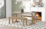 TREXM 3-piece retro dining table, rectangular stand table, and 2 4-person wooden stools (made of natural wood) - V.I.P Digital Presence