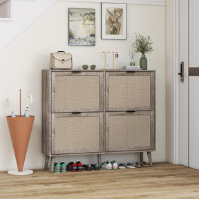 4 Door Shoe Rack, Freestanding Modern Shoe Storage Cabinet, for Entryway - V.I.P Digital Presence