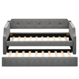 Upholstered Daybed with Trundle, Wood Slat Support,Upholstered Frame Sofa Bed   Twin Gray
