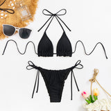 Solid color lace up backless sexy bikini split swimsuit - V.I.P Digital Presence