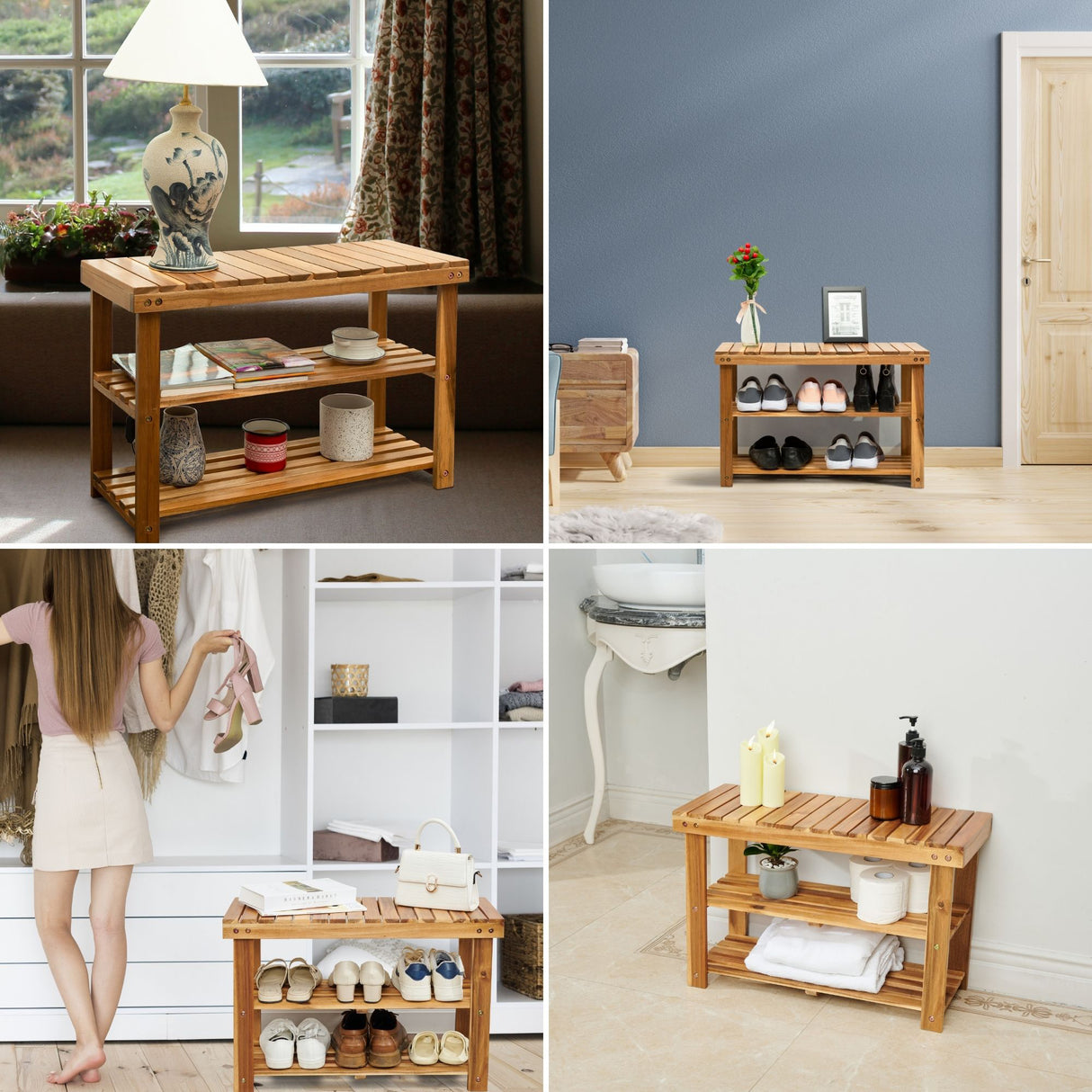 Acacia Wood Shoe Rack Bench Strong Weight Bearing Upto 200 LBS Best Ideas For Entryway Frontdoor Bathroom, Natural Color. - V.I.P Digital Presence
