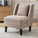 Velvet Upholstered Accent Chair with Cream Piping, Tan and Cream - V.I.P Digital Presence