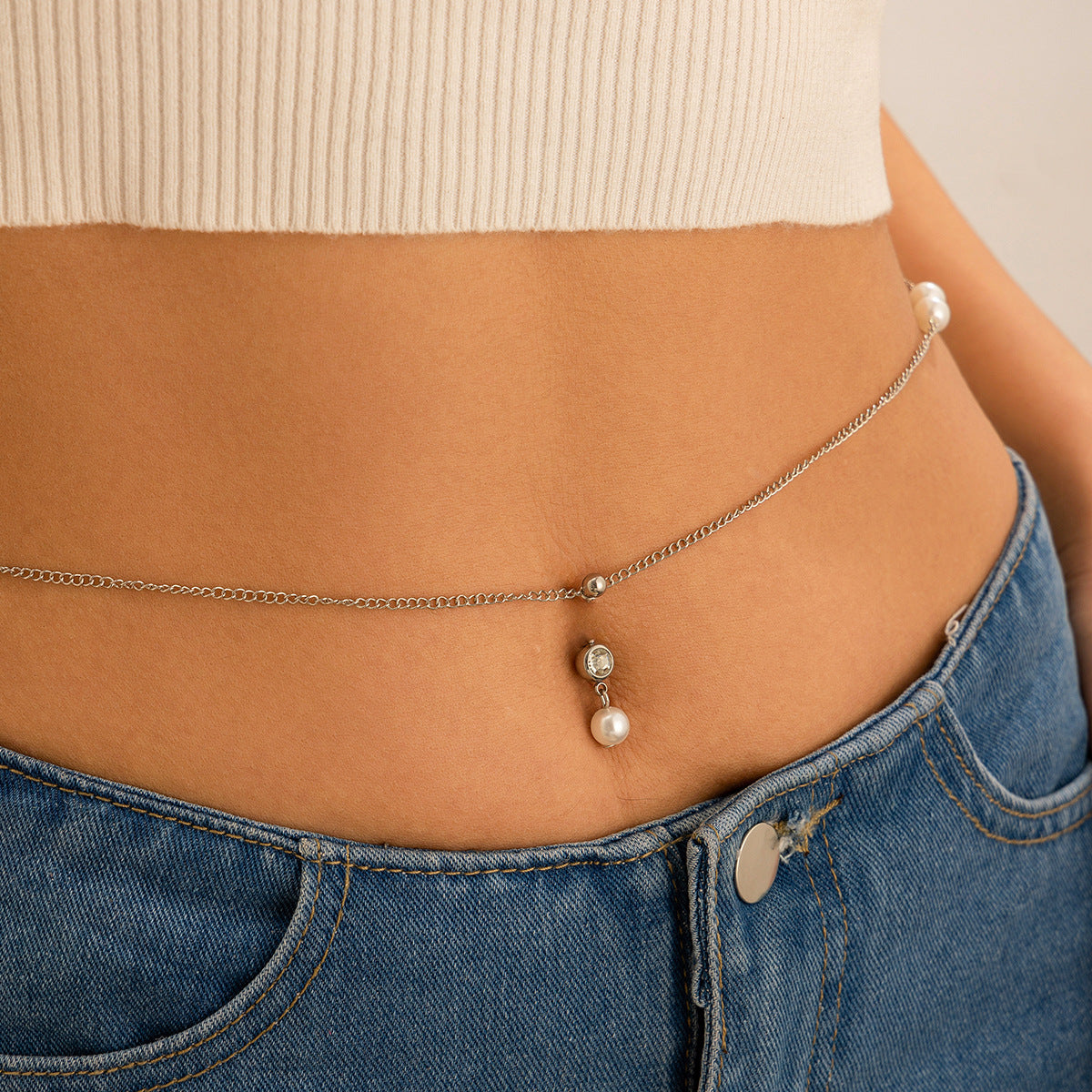 Zircon navel nail body chain sexy imitation pearl tassel chain - V.I.P Digital Presence
