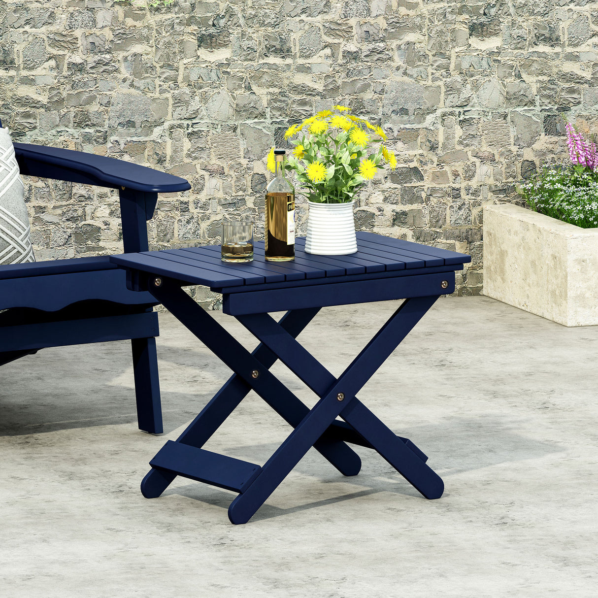Outdoor Folding Wooden Side Table, Navy Blue, 15"D x 22.75"W x 18.25"H - V.I.P Digital Presence