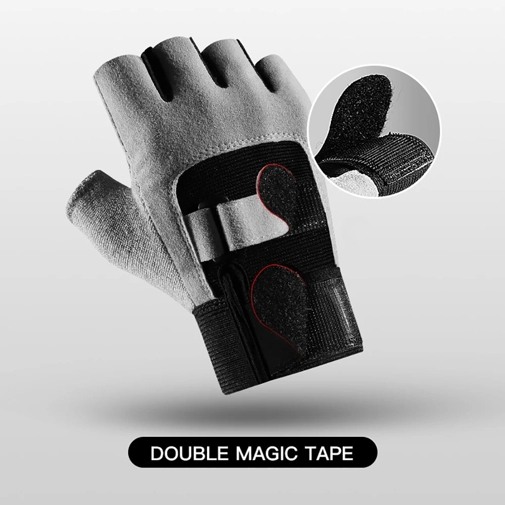 Guantes deportivos de levantamiento de pesas para hombres y mujeres, guantes de medio dedo antideslizantes con absorción de impactos para entrenamiento de ciclismo al aire libre