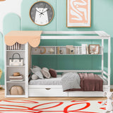 Twin size House Bed with Two Drawers and Wardrobe,White - V.I.P Digital Presence