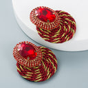 European And American Style Colored Diamond Series Personality Exaggerated Oval Glass Diamond Earrings Handmade Line Braided Earrings - V.I.P Digital Presence