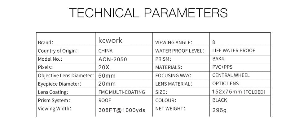 KCWORK Monocular 20x50 Powerful Binoculars High Quality Zoom Great Handheld Telescope lll night vision Military HD Professional Hunting - V.I.P Digital Presence