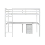 Twin Loft Wood Bed with Under-bed, Built-in Desk, a Storage Cabinet of 2 Drawers, Guardrails, Ladder,White - V.I.P Digital Presence