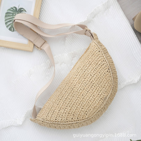 Sports Crossbody Bag Handmade Woven Dumpling Bag Breathable Semicircle Bag Versatile Rattan Bag Summer Beach Bag for Women Luxury - V.I.P Digital Presence