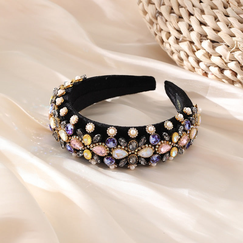 Retro Baroque colored glass drill sponge hair hoop - V.I.P Digital Presence