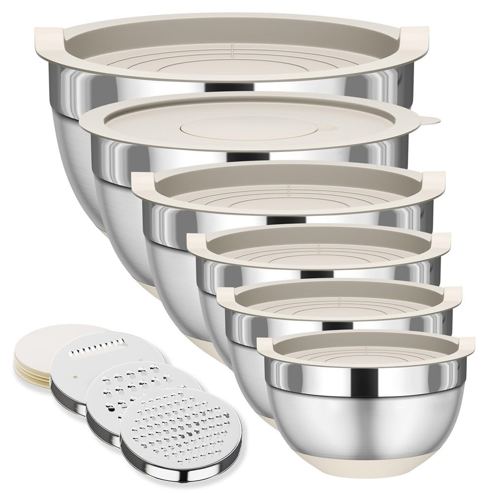 Stainless Steel Mixing Bowl with Lid, Thickened, Multi-functional: Beating, Grating, Stirring, Baking, Salad, Dough Making - V.I.P Digital Presence