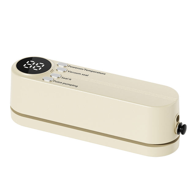 Beige cordless 3 - in - 1 food sealer. For dry/moist food, 4 bags. Seals chip bags, inflates items. - V.I.P Digital Presence