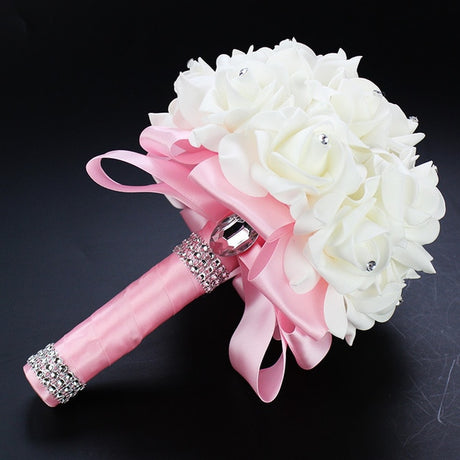 White Ivory Bridal Bridesmaid Flower Wedding Bouquet Artificial Flower Rose Bouquet Crystal Bridal Bouquets - V.I.P Digital Presence