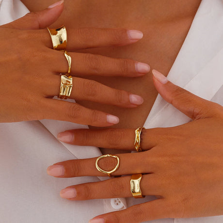 Ingemark 6Pcs/Set Punk Irregular Hollow Folded Metal Cuff Rings for Women Vintage Geometric Adjustable Open Finger Rings Jewelry - V.I.P Digital Presence