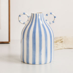 Hand drawn dual ear striped niche ceramic vase dining table flower arrangement ornament large belly simple floral ware - V.I.P Digital Presence
