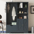 Multi-functional Hall Tree with Storage Shelves Drawers and Cabinet, Elegant Hallway Shoe Cabinet with Bench Antique Blue - V.I.P Digital Presence