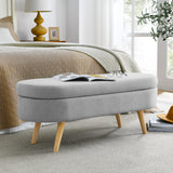 Ottoman Oval Storage Bench Rubber Wood Legs Grey(43.5"x16"x16")