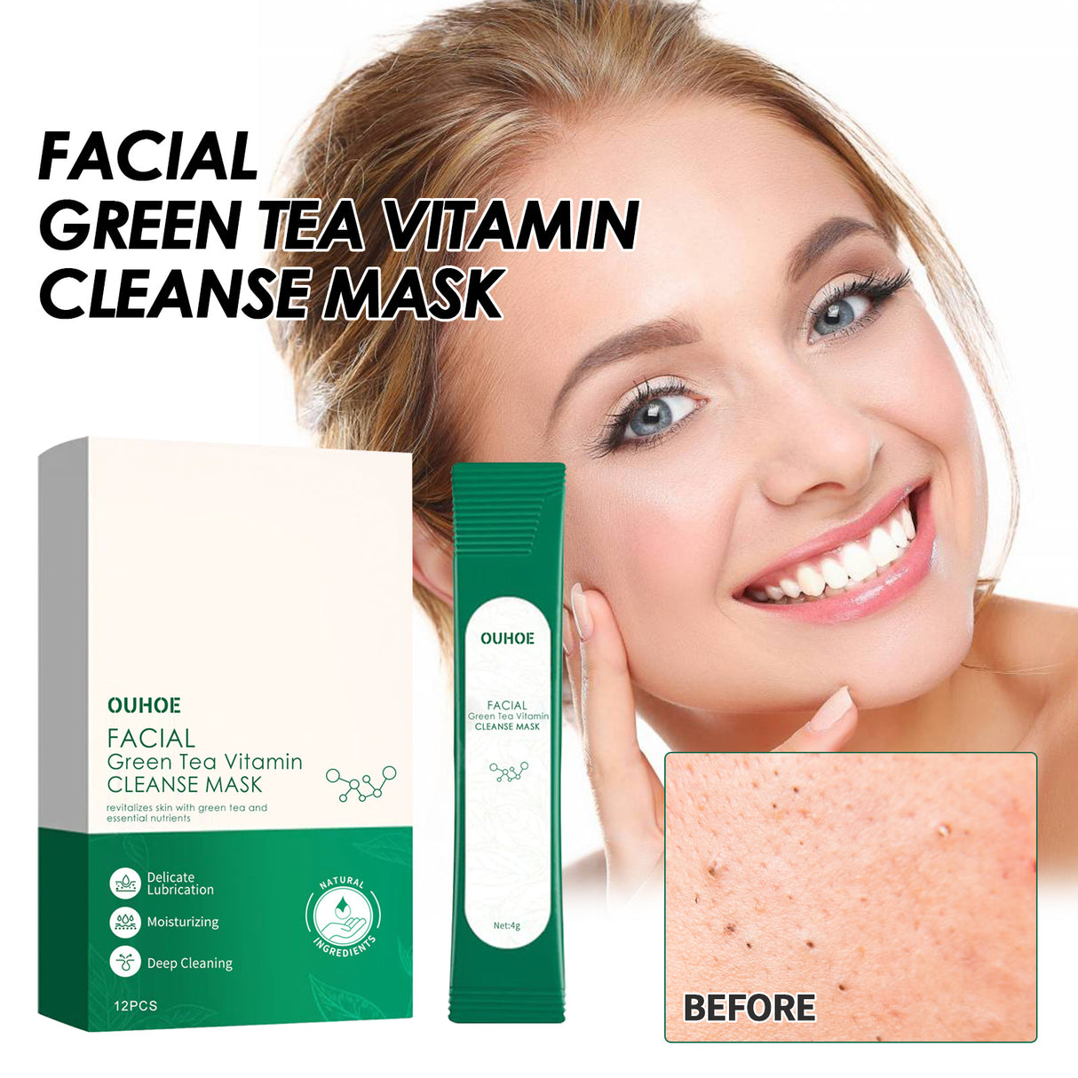 Facial Green Tea Vitamin Cleanse Mask, Facial Acne Deep Moisturizing Smear Delicate Pores Tender Skin - V.I.P Digital Presence