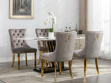 Tufted solid wood velvet cushioned dining chair, gold-plated stainless steel nail leg heads, 2 pieces in gray and gold