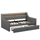 Twin Size Daybed with Storage Drawers, Upholstered Daybed with Charging Station and LED Lights, Gray - V.I.P Digital Presence