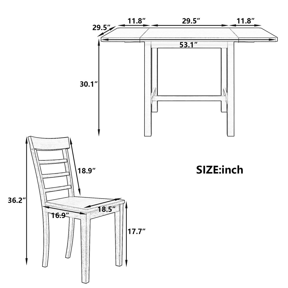 TOPMAX 5-piece square wooden pendant light expandable dining table set with 4 ladder back chairs  Gray - V.I.P Digital Presence