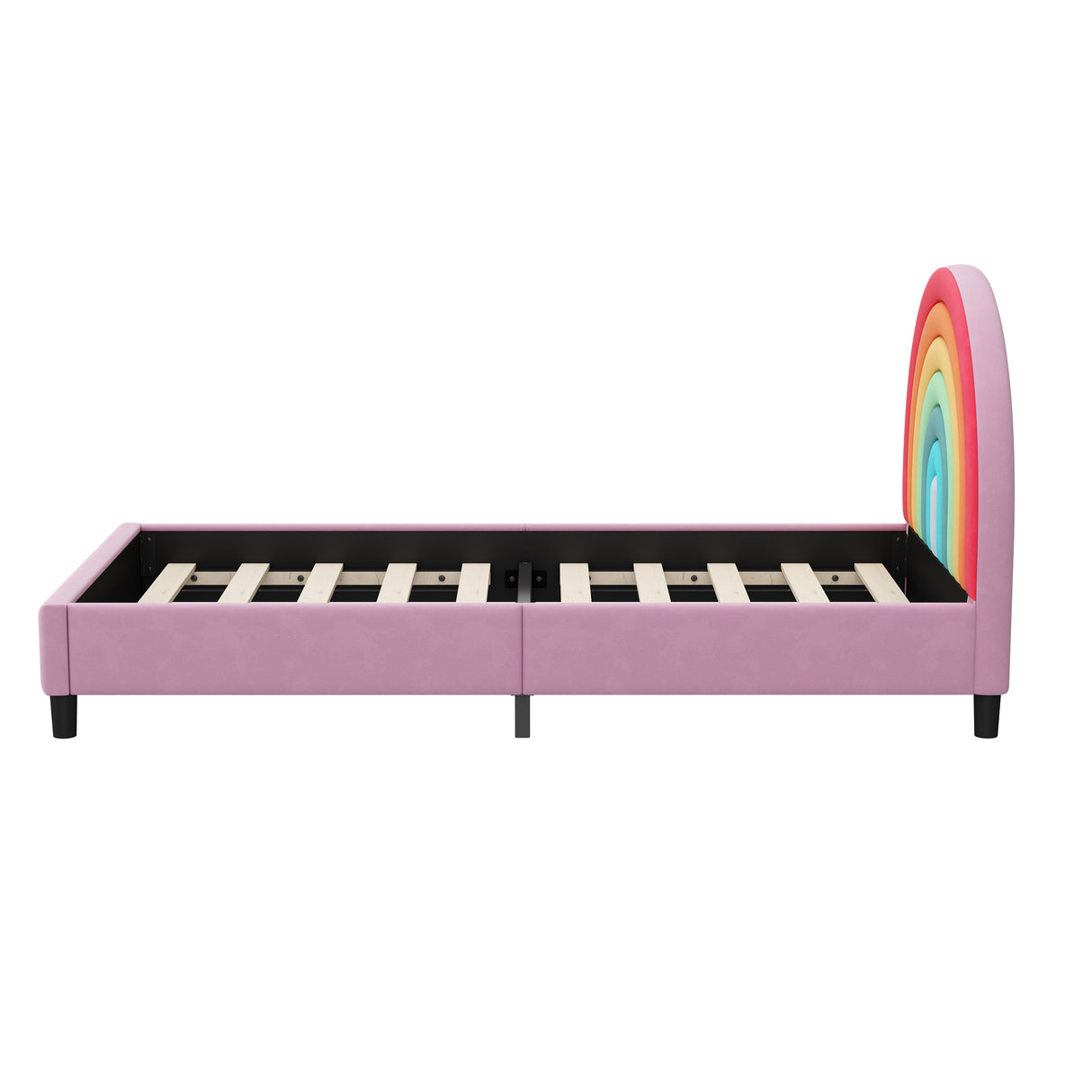 Rainbow Design Upholstered Twin Platform Bed Cute Style Princess Bed for Boys & Girls, Teens, Colorful & Pink - V.I.P Digital Presence