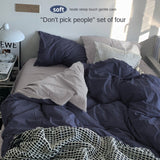 Solid Color Simple Four-Piece Set Flannel Quilt Cover INS Style Quilt Cover Dormitory Summer Washed Cotton Bedding Three-Piece Set