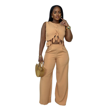 Round Neck Casual Sleeveless Sexy Top with Slim Long Pants Two-Piece Women's Set - V.I.P Digital Presence