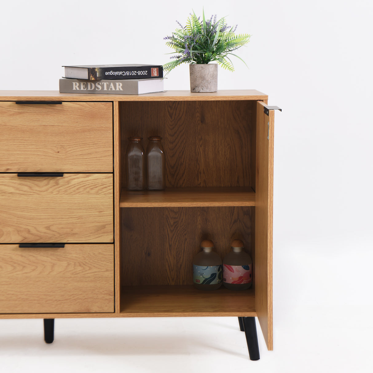 Side panel buffet cabinet with storage room, 47.2 "natural wood color kitchen cabinet with 3 drawers and 2 doors - V.I.P Digital Presence