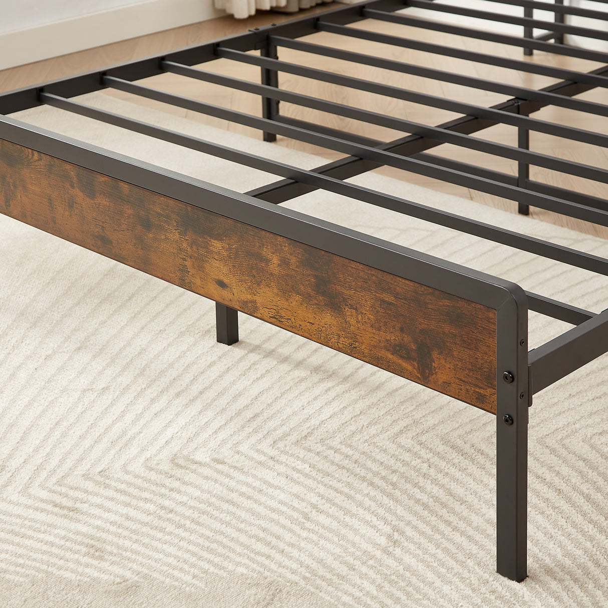 Bed frame with charging station full size, Rustic Brown, 83.1'' L x 56.1'' W x 39'' H - V.I.P Digital Presence