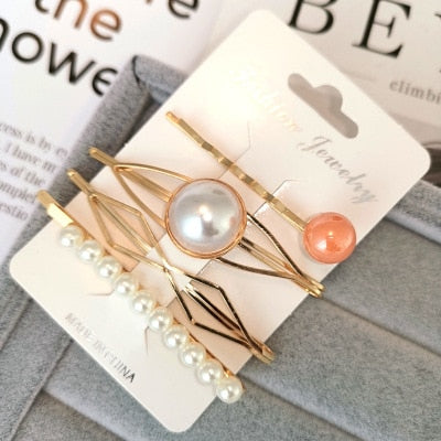 4PCS Korea Fashion Metal Hairpins Imitiation Pearl Colorful Beads Hair Clips for Women Irregular Geometric Hair Accessories - V.I.P Digital Presence