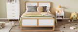 Modern Style Queen Size Solid Wood Platform Bed for Kids, Teens, Adults, No Need Box Spring, Walnut and White - V.I.P Digital Presence