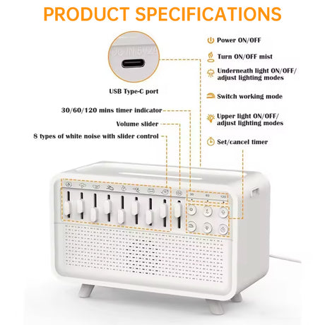 8 - Adjustable - White - Noise Air Aroma Diffuser Humidifier with Night Light and Bluetooth Speaker - V.I.P Digital Presence
