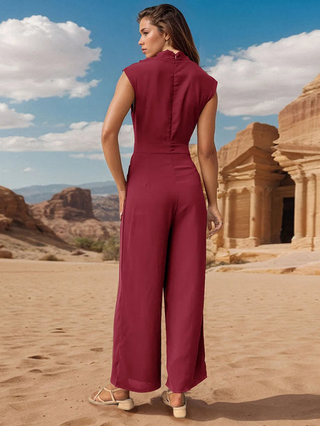 Ruched Mock Neck Sleeveless Jumpsuit - V.I.P Digital Presence