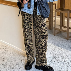 American retro leopard print casual pants with high waist design niche fashion loose and wide leg pants - V.I.P Digital Presence