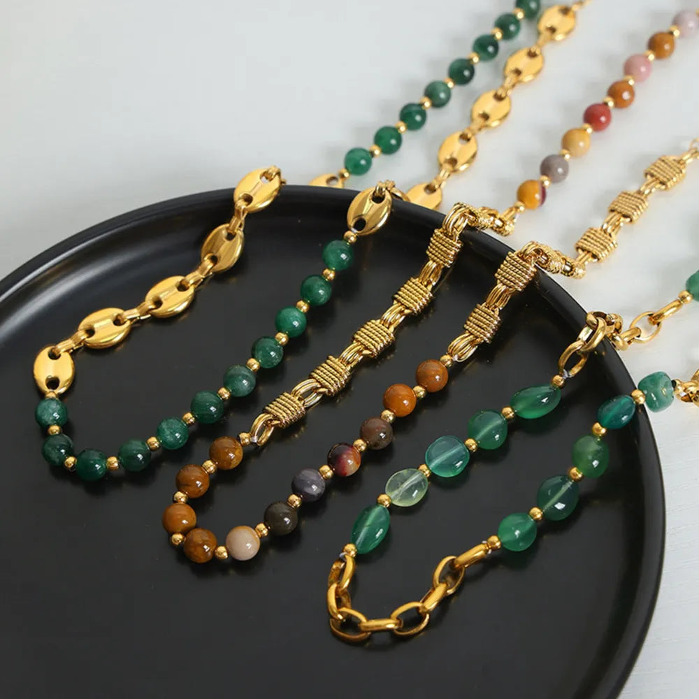 Agate bead chain design with titanium steel gold-plated necklace - V.I.P Digital Presence