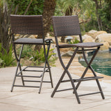 Outdoor Wicker Barstools Faux Rattan Patio Bar Stool Foldable Chair, 2-Pcs Set, Multibrown - V.I.P Digital Presence