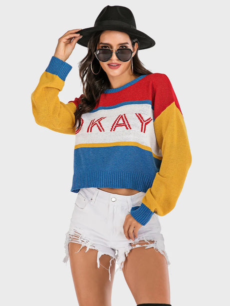 Contrast Dropped Shoulder Long Sleeve Sweater - V.I.P Digital Presence