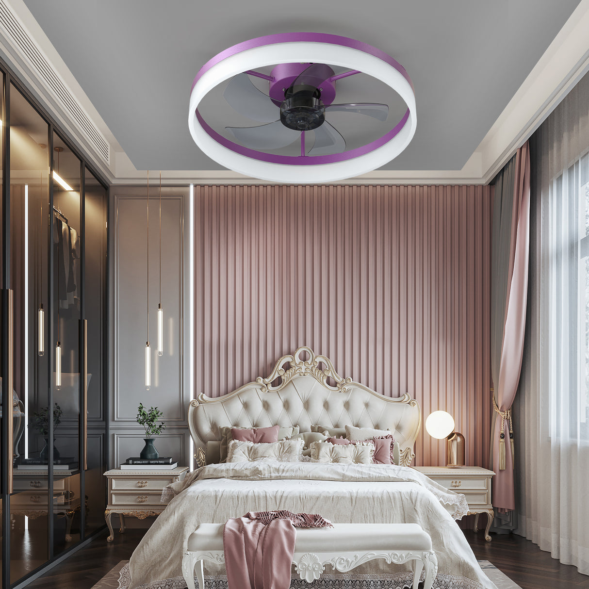 Ceiling Fans with Lights Dimmable LED Embedded installation of thin modern ceiling fans(Purple) - V.I.P Digital Presence